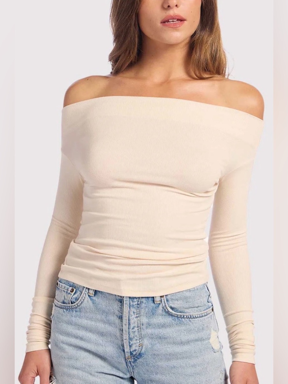Nuuds slinky lightweight off the shoulder top (M bone)